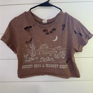 Distressed Desert Crop Tee - Brown with White Graphic Size XS